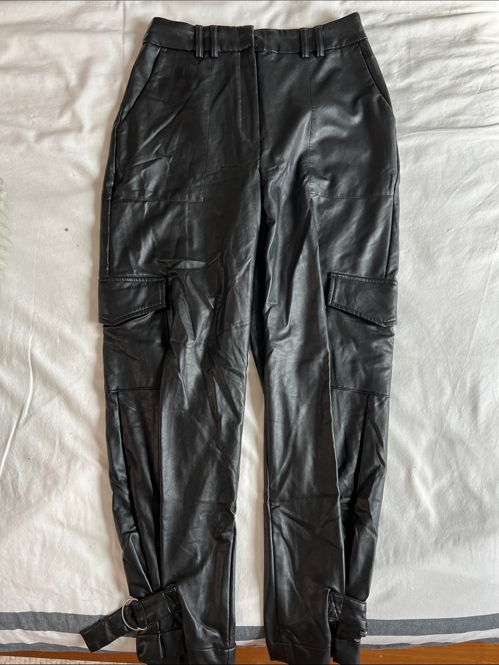 Express Black Faux Leather Straight-Leg Cargo Pants